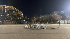Cleaning after protest Korea. not greece