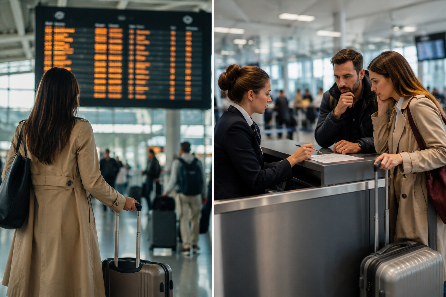 EU air passengers waiting at airport terminal during flight disruption