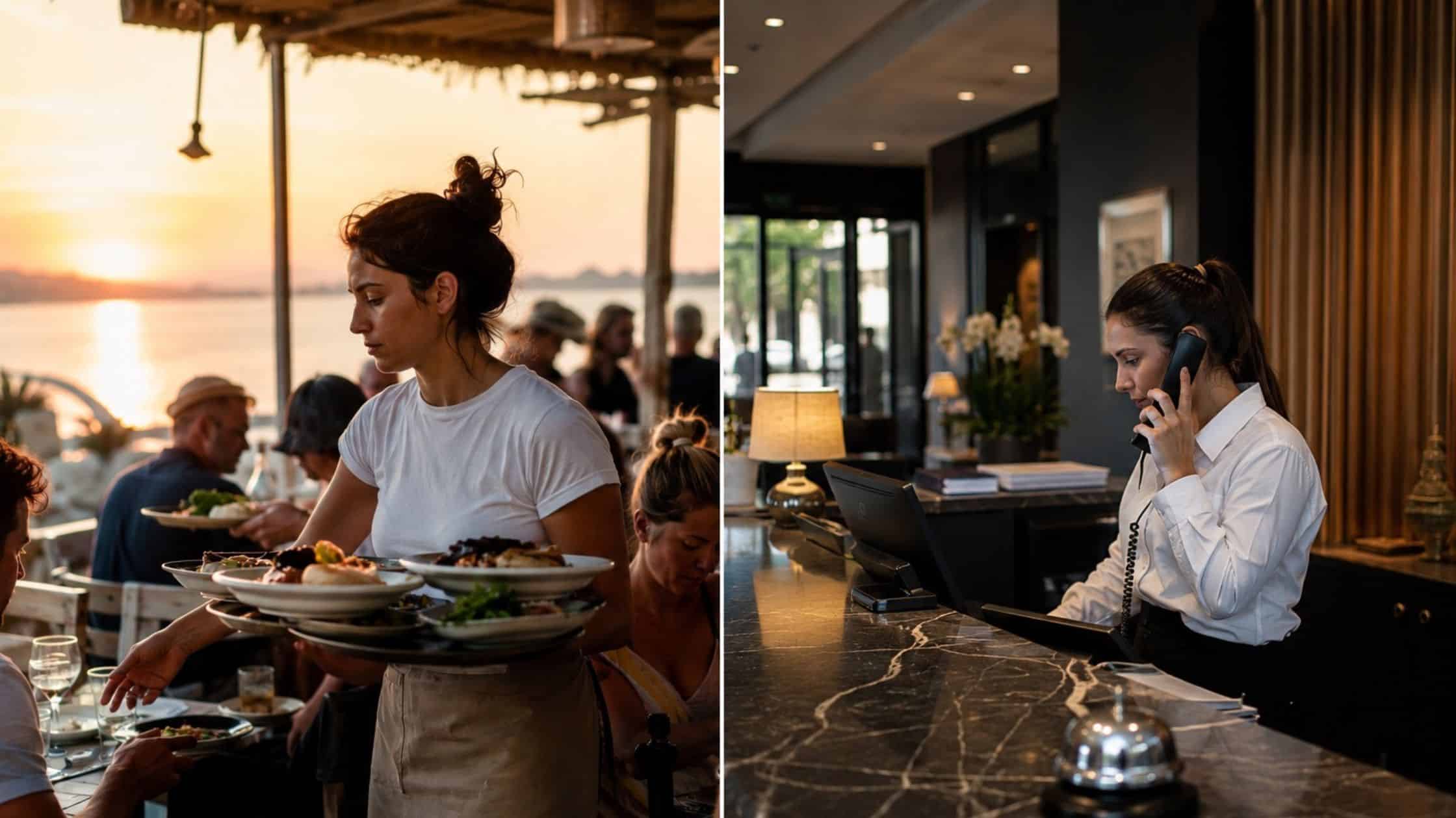 seasonal hotel workers during busy summer season in Greece